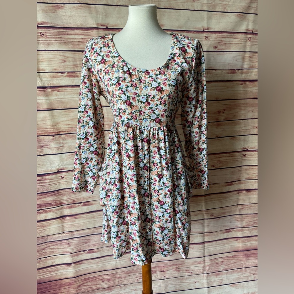 Vintage 80s SWITCH Floral Long Sleeve Button Dress, Size 3